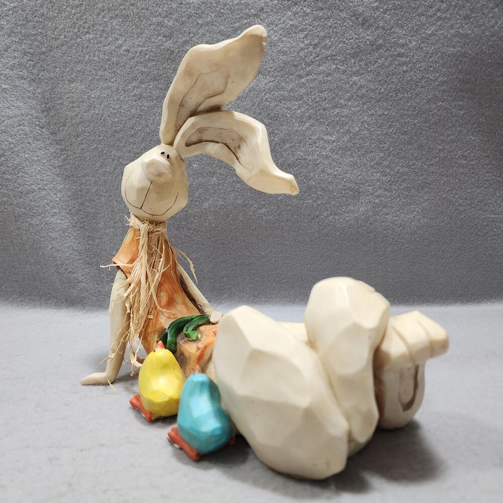 Anthropomorphic Bunny and Baby Chicks Figurine Reclining Hand Painted Figurine